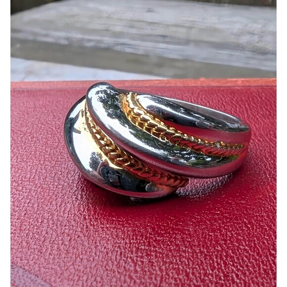 Vintage Chunky Silver Ring Size 7, Ridged Shrimp Done Ring - Picture 1 of 10